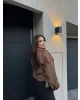 Kahverengi Düğme Detay Kemerli Crop Trençkot