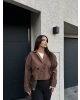 Kahverengi Düğme Detay Kemerli Crop Trençkot
