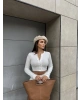 Beyaz Düğmeli Basic Crop