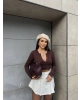 Acı Kahve Düğmeli Basic Crop