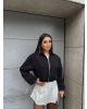 Siyah Crop Fermuarlı Bomber Ceket