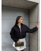 Siyah Crop Fermuarlı Bomber Ceket