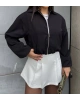 Siyah Crop Fermuarlı Bomber Ceket