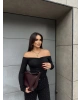 Siyah Madonna Yaka Drapeli Bluz
