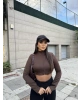 Crop Kahverengi Fermuarlı Hırka