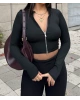 Siyah Çift Fermuarlı Crop Hırka