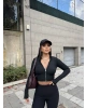 Siyah Çift Fermuarlı Crop Hırka