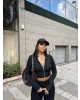 Siyah Çift Fermuarlı Crop Hırka