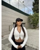 Beyaz Çift Fermuarlı Crop Hırka