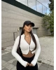 Beyaz Çift Fermuarlı Crop Hırka