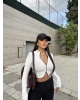 Beyaz Çift Fermuarlı Crop Hırka