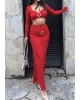 Kırmızı Taş Aksesuarlı Etek Takım