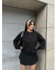 Siyah Bisiklet Yaka Cepli Sweatshirt