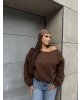 Kahverengi Kayık Yaka Oversize Sweatshirt