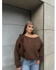 Kahverengi Kayık Yaka Oversize Sweatshirt
