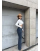 Koyu Mavi İspanyol Paça Yüksek Bel Jean