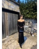 Siyah Dantelli Madonna Yaka Uzun Elbise