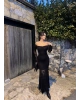 Siyah Dantelli Madonna Yaka Uzun Elbise