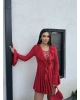 Kırmızı Fırfırlı İspanyol Kol Elbise
