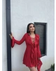 Kırmızı Fırfırlı İspanyol Kol Elbise