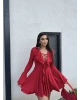 Kırmızı Fırfırlı İspanyol Kol Elbise
