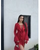 Kırmızı Fırfırlı İspanyol Kol Elbise