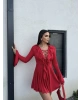 Kırmızı Fırfırlı İspanyol Kol Elbise
