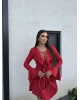 Kırmızı Fırfırlı İspanyol Kol Elbise