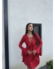 Kırmızı Fırfırlı İspanyol Kol Elbise