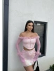 Pembe Payetli Tül Detay Takım