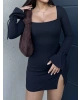 Siyah İspanyol Kol Crep Mini Elbise