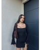 Siyah İspanyol Kol Crep Mini Elbise
