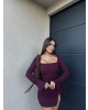 Bordo İspanyol Kol Crep Mini Elbise
