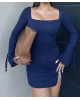 Lacivert İspanyol Kol Crep Mini Elbise