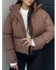 Kahverengi Kapüşonlu Şişme Mont