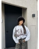 Gri Nakışlı Oversize Sweatshırt