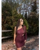 Bordo Tek Kol Simli Elbise