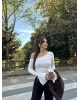 Beyaz Tek Omuz Büzgülü Asimetrik Crop