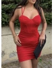 Kırmızı Korse Detay Askılı Tasarım Mini Elbise