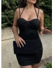 Siyah Korse Detay Askılı Tasarım Mini Elbise
