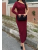 Bordo Tek Kol Tokalı Uzun Elbise