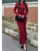Bordo Sırt Dekolteli Uzun Elbise
