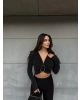 Siyah Buzzy Simli Tokalı Bluz