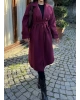 Bordo Uzun Kuşaklı Kaşe Kaban