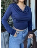 Lacivert Degaje Yaka Bluz