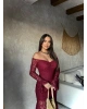 Bordo Dantelli Madonna Yaka Uzun Elbise