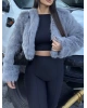 Gri Crop Kürk Ceket