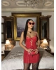 Kırmızı Askılı Dekolteli Mini Elbise