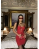 Kırmızı Askılı Dekolteli Mini Elbise