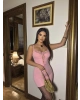 Pembe Askılı Dekolteli Mini Elbise